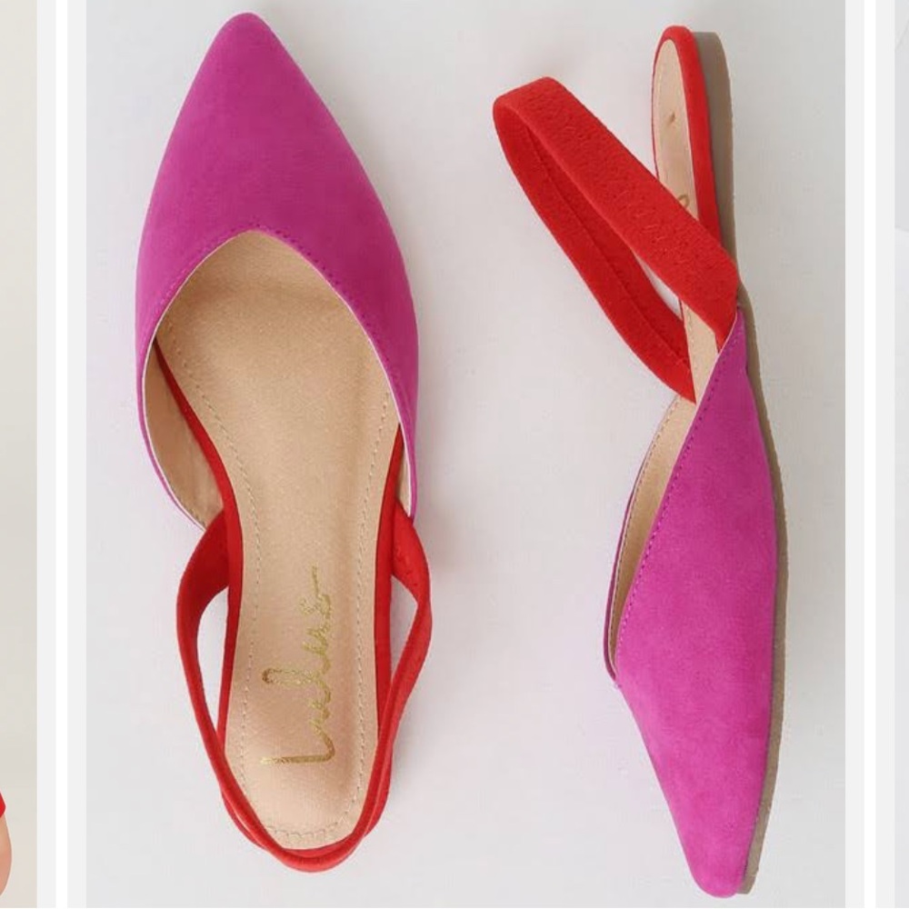 Pink and orange Sling back Lulu’s flats.  Size 11